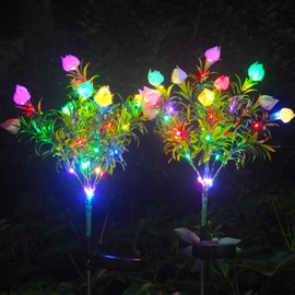 Luces solares de flores impermeables para exteriores, 22 flores de Gardenia blancas con luces de colores