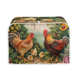 Biyejit 4 Slice Toaster Cover with Rooster Chicken Flowers Design, Quilted Toaster Cover for Home Decoration Gifts