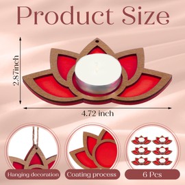 Bucherry 6 Pcs Diwali Lotus Decoration Lotus Flower Candle Holder with Candles Wood Flower Diwali Artificial Lotus Traditional Indian Decor for Diwali Puja Home Outdoor Party Decoration (Red)