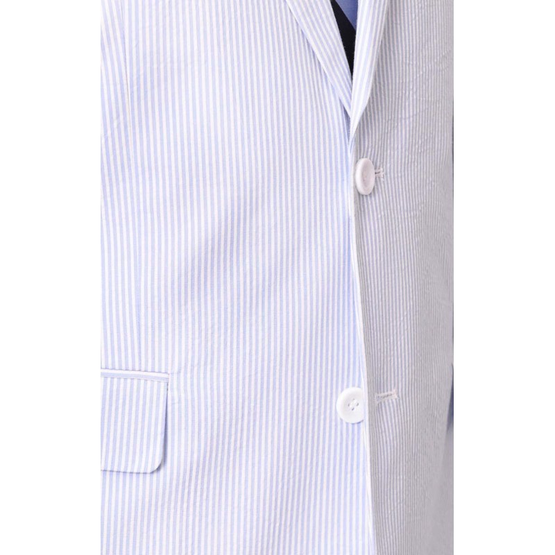 Emigre Classic Fit Blue Pinstriped Two Button Cotton Seersucker Suit-50R