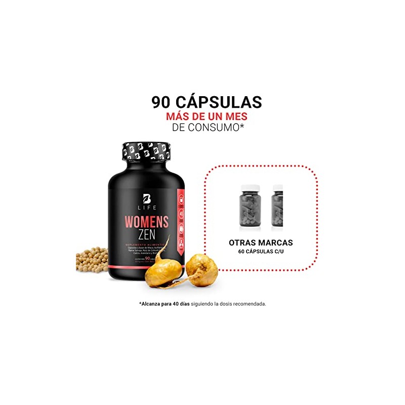 Womens Zen Cápsulas Ingredientes Naturales Maca Isoflavonas Ñame Salvaje Arándano