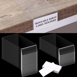 Containlol 30 Pcs Moveable Shelf Label Holders Clear Transparent Plastic Shelves Tags with 30 Insert Cards Pockets Library Markers Display Holder for School Office Classroom(6.5 x 2 x 1 Inch)