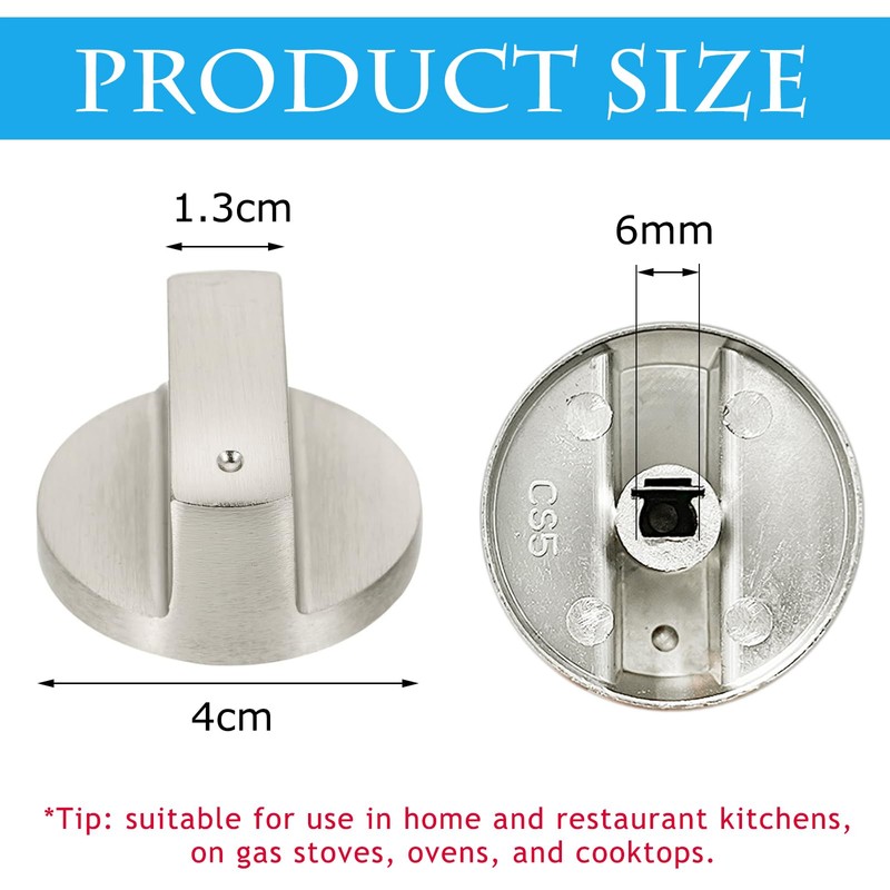 XPOOP 4 x Metal Gas Hob Knobs, 6 mm Rotary