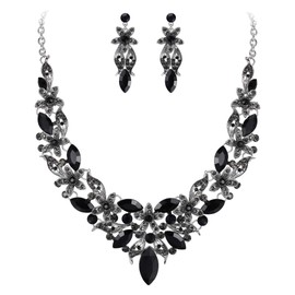 EVER FAITH Women's Jewellery Set Crystal Bridal Wedding Flower Leaf Necklace Earrings Set, Base Metal