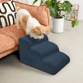 Mesa Lemon Dog Steps for Small Dogs, 4-Step Pet Ramp Stairs for High Beds and Sofa, Non-Slip Pet Stairs for Small Dogs and Cats, Removable and Easy to Clean Cover, Navy