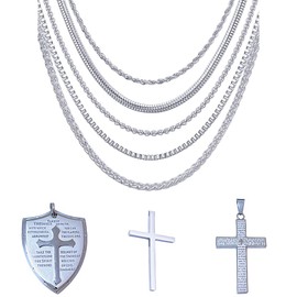 RENYILIN Stainless steel necklace with cross pendant gold and steel chain length 23.6 inches (Steel)