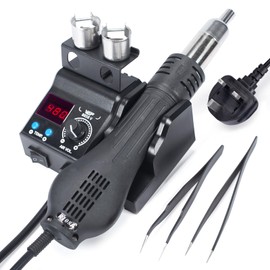 WEP 8858-V Hot Air Soldering Station Kit with Compact Size, Integrated Nozzle Holder, 3 Nozzles, 2 Tweezers, Adjustable Temperature& Air Volume, PID Program, °C/°F Conversion and More (UK Plug)