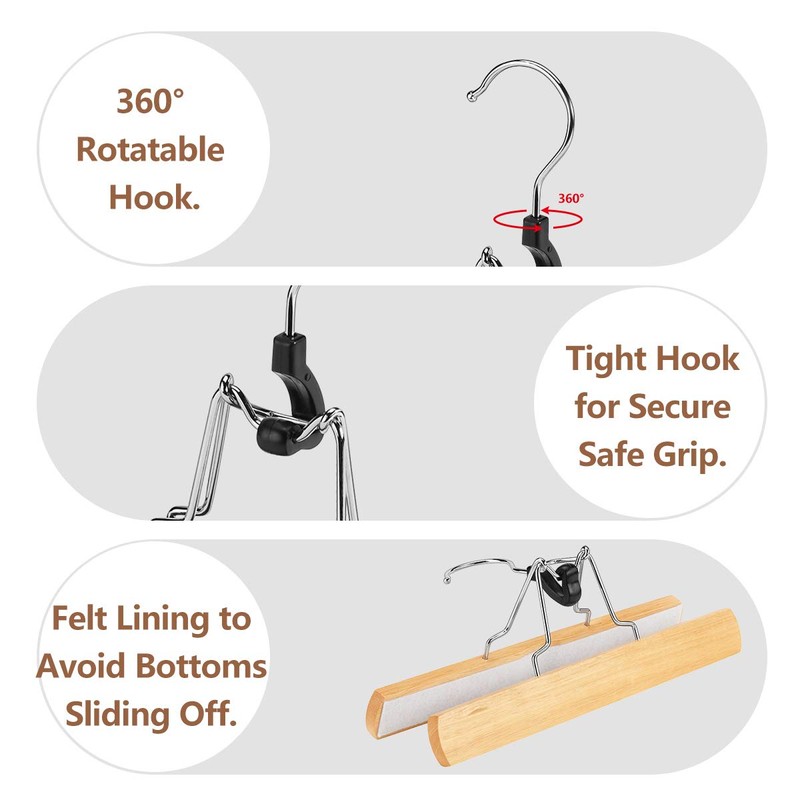 AMKUFO 12 Pack Natural Wooden Pants Hangers with Clips Non