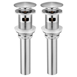 KES Bathroom Sink Drain with Overflow, Brushed Nickel Pop Up Drain 2 Pack, All Metal Bathroom Sink Stopper for Vanity Vessel Sink, T304 Stainless Steel and Brass, S2008A-BN-P2