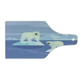 Ambesonne Polar Bear Cutting Board, Arctic Circle Animals Floating on Icy Rocks Eco Habitat Zoo Nordic Pole Pattern, Decorative Tempered Glass Cutting and Serving Board, Wine Bottle Shape, Multicolor