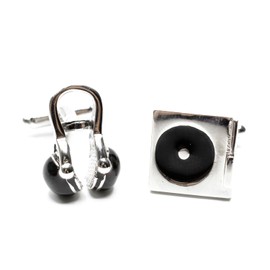 Miniblings Headphones Record Player Cufflinks + Box – Original Fashion Jewellery I Cufflink Record Player Music Band DJ Turntable – Cufflink Buttons, Metal