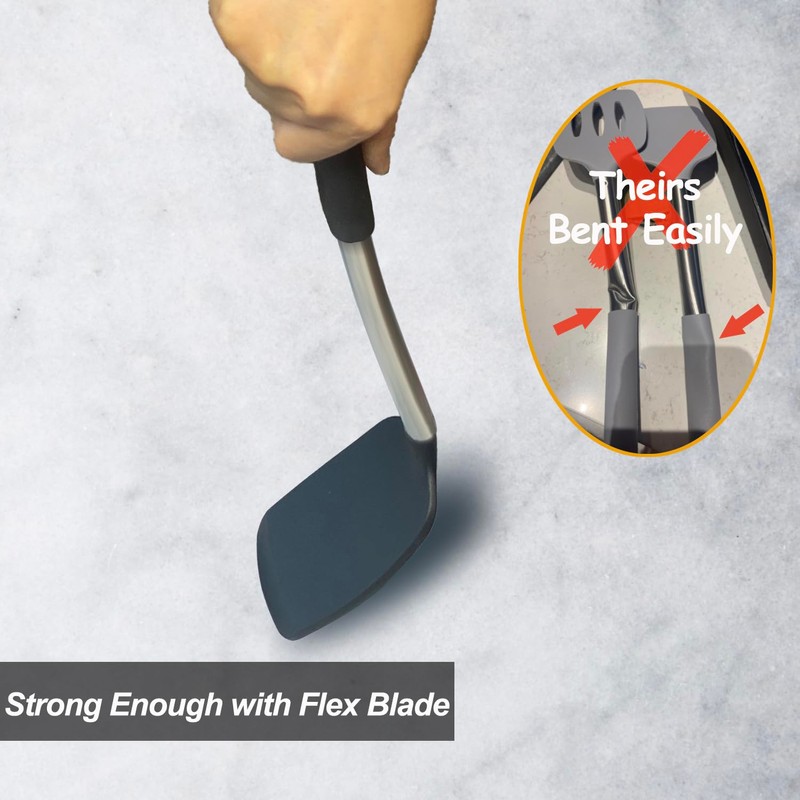 2 Pack Spatulas, Solid & Slotted Silicone Spatula Set, Stainless