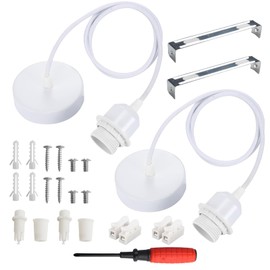 BouGPeng Pack of 2 Lamp Suspension E27 with Screw Ring Lamp Suspension White with 150 cm Cable E27 Pendant Light Lamp Holder Metal Lamp Holder for Pendant Light Kitchen, Living Room, Restaurant