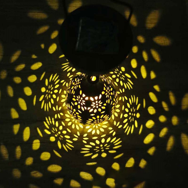 Hanging Solar Light Bronze Iron Metal Hollow Pattern Outdoor Lawn