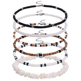 WAINIS 6Pcs Puka Shell Necklace for Men White Seashell Necklace Summer Beach Surfer Necklace Coconut Beads Hawaiian Pooka Choker 40CM