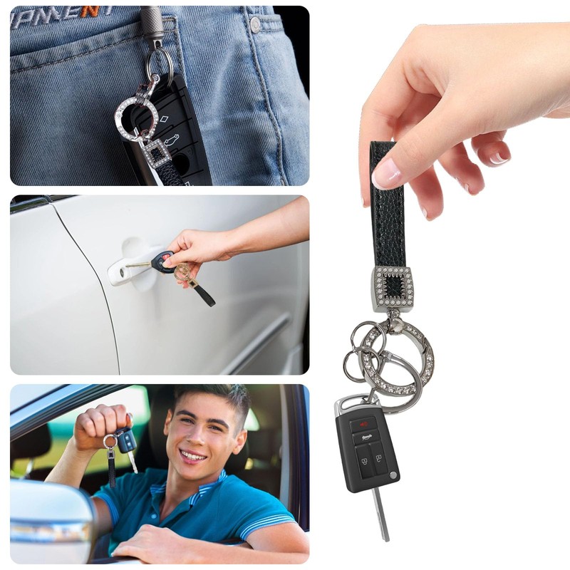 Leather Car Key Fob, 2 Pieces Universal Car Key Ring