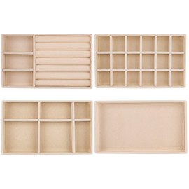 Framendino, 4 Pack Beige Velvet Jewelry Trays Stackable Jewelry Organizer Drawer Inserts Container Display Case for Earrings Bracelets Necklace
