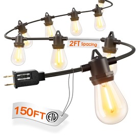 addlon 150FT Outdoor String Lights LED Waterproof Patio Lights with 81 Edison Dimmable Bulbs Shatterproof Hanging Lights for Outside Cafe Bistro Garden Balcony Porch Yard Gazebo Deck 3Packs*50FT