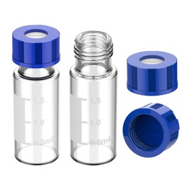 Membrane Solutions 2mL Autosampler Vials, Membrane Solutions HPLC Vials, 9-425 Lab Clear Vials with Write-on Spot and Graduations, 9mm Blue ABS Screw Caps & Septa for GC Sample Vials, 500 Pcs