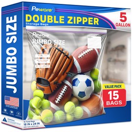 Peware 5 gallon plastic bag for storage, large storage bags with zipper 18x24in, extra large gallon bag for clothes, moving, packing - BPA Free [15 COUNT]