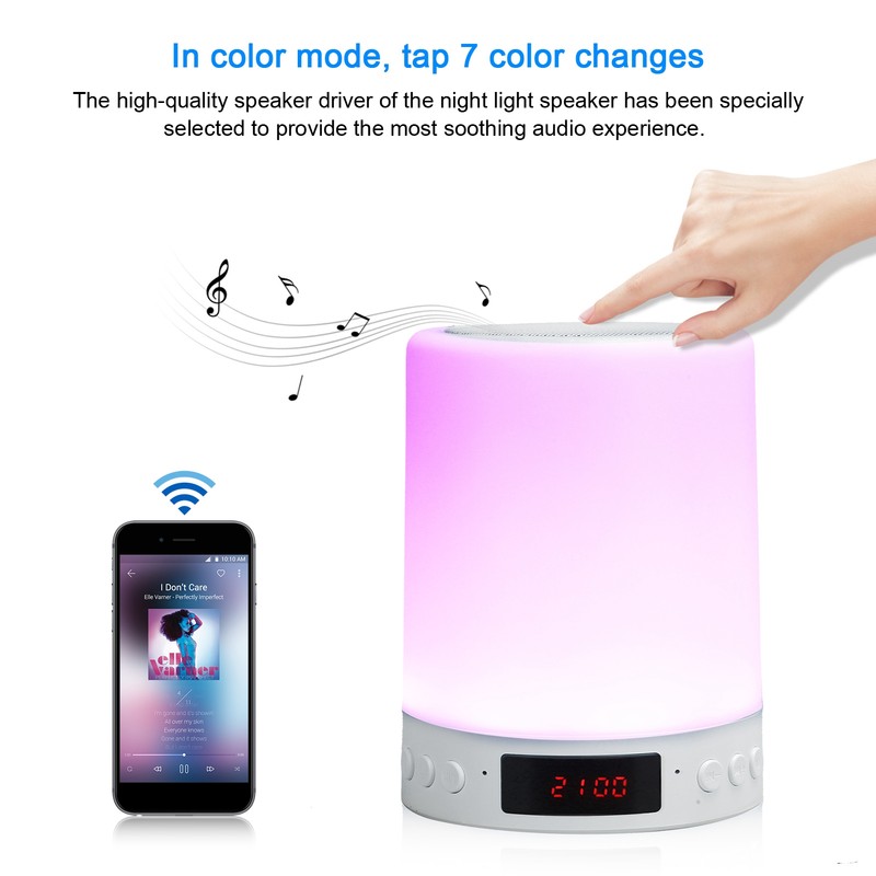 Bluetooth Speaker Alarm Clock Colorful Night Light Touch Control LED