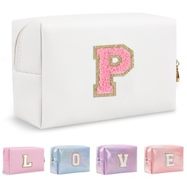 Bhyzdi Birthday Gifts for Women Wife, Travel Makeup Bag Chenille Letter Pouch Cosmetic Bag, Makeup Travel Organizer, Monogrammed Bridesmaid Gifts for Women, Cute Stuff for Teen Girls