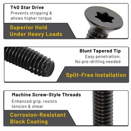 BCP Fasteners 5/16-18 x 2-1/2" Trailer Deck Screws 300 Qty- Black Trailer Screws for Trailer Flooring & Floorboards, Flat Head, T40 Star Drive, Type F, Compatible with Hardwoods & Softwoods - BCP1230