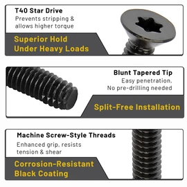 BCP Fasteners 5/16-18 x 2-1/2" Trailer Deck Screws 300 Qty- Black Trailer Screws for Trailer Flooring & Floorboards, Flat Head, T40 Star Drive, Type F, Compatible with Hardwoods & Softwoods - BCP1230