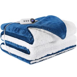 STHYTON Heated Blanket Throw 50"x60", Ultra‑Soft Flannel & Sherpa Electric Throw, Fast Heat & Overheat Protection, 9 Temps (80–109°F), 2/4/6/10H Auto‑Off, Winter Gifts for Grandma, Blue