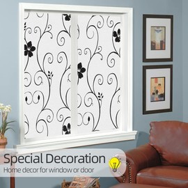 Qualsen Window Film Privacy Film for Glass Windows Frosted Window Film Flower Pattern Stained Glass Window Film Decorative Window Sticker Static Cling Glass Film 30 x 200 cm, P014B