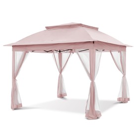 COOS BAY 11x11 Pop-Up Instant Gazebo Tent with Mosquito Netting Outdoor Canopy Shelter with 121 Square Feet of Shade (Pink)