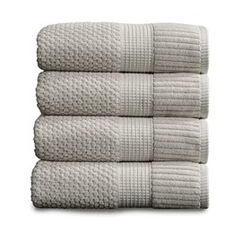 100% Cotton Bath Towel 4 Pack | Super Soft & Absorbent Quick-Dry Bath Towels 30" x 52" |Textured and Durable Cotton | Trinity Collection (4 Pack Bath Towel, Quiet Grey)