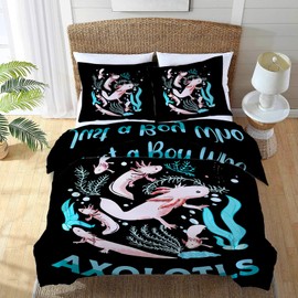 Lindo juego de edredón de salamandra Kawaii Axolotl juego de ropa de cama de tamaño individual, matrimonial, tamaño king, animales para niños, niñas, adolescentes, adultos, hombres y mujeres con 2