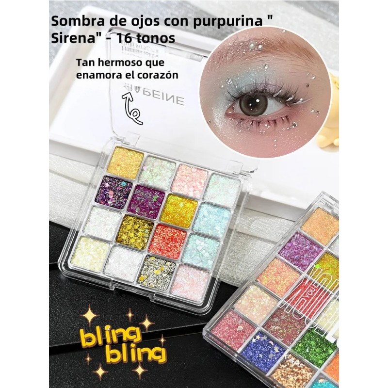 Paleta De Sombras De Ojos Con Lentejuelas De 16 Colores