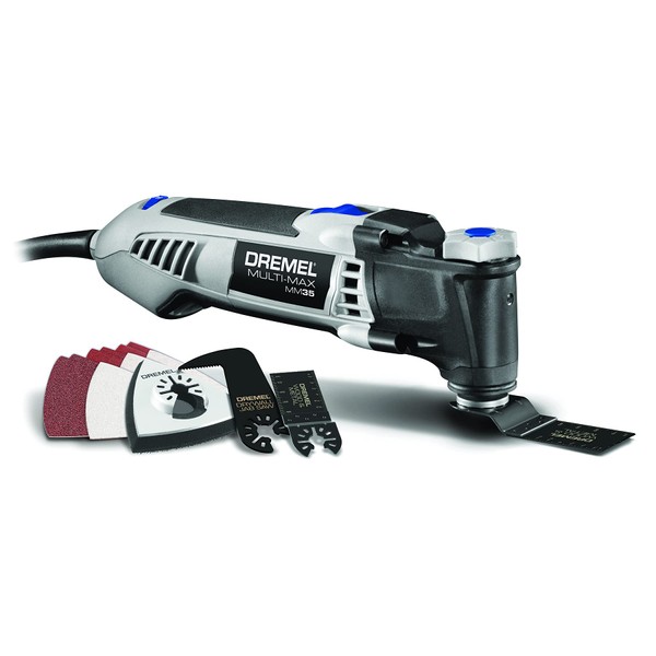 Dremel Multi-Max 3.5 Amp Oscillating Tool Kit with Tool-LESS Accessory Change- Multitool with 12 Accessories- Compact Head & Angled Body- Drywall, Nails, Remove Grout & Sanding- MM35-01