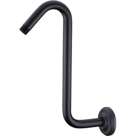 TRUSTMI Matte Black S-Shaped Shower Arm with Flange 12 Inch High Rise, Wall Mount Angled Shower Head Extension Arm, Stainless Steel