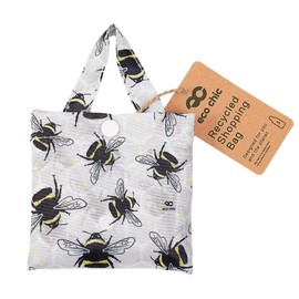 ECO CHIC Lightweight Foldable Reusable Shopping Bag Water Resistant Tote Bag (Bumble Bees Grey)