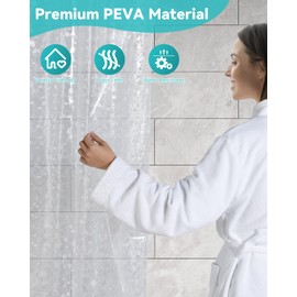 OTraki Shower Curtain PEVA Bathroom Curtain Mould Proof Resistant 180 x 200 cm Waterproof Shower Curtain Liner with 12 Hooks and 3 Magnets 3D Effect Clear Pebble Shower Curtains for Wet Room Bathtub