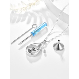 TANGPOET Teardrop Urn Necklace 925 Sterling Silver Black Cat Ashes Necklace, Cremation Jewelry for Ashes Pendant, Gifts for Women, with Funnel Filler Kit