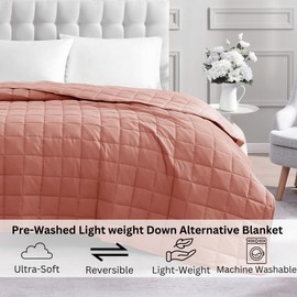Casa Platino Bed Blanket Twin Size - Pre-Washed Quilted Blanket - Lightweight Twin Size Blanket - All Season Twin Blanket - Premium Microfiber Down Alternative Blanket Twin Size - Rose Dawn
