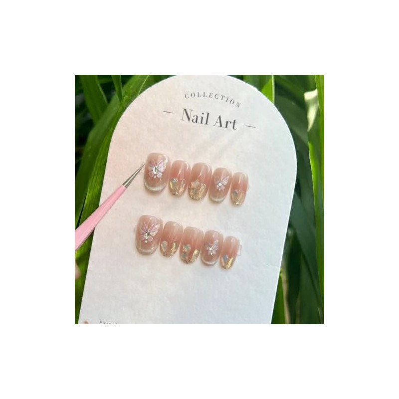 10 Pieces Handmade Nail Tips Glitter Short False False Nail