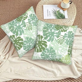 SENRUEGT Palm Leaf Throw Pillow Covers Set of 2,Leaves Decorative Couch Pillow,Outdoor Farmhouse Sofa Cushion Cover Modern Decor for Bed Living Room 16"x16"