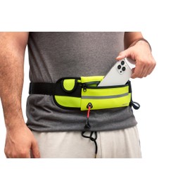 2-Pocket Sport Fanny Pack, Adjustable Waistband, Reflective Striping, Sweat-Proof & Water-Resistant, Neoprene & Polyester, 32x10.5cm