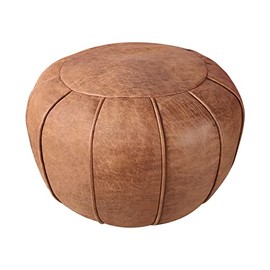 Dayer Home Unstuffed Round Leather Pouf, Supersoft Handmade Ottoman Faux Moroccan Decor, Storage Solution, Foot Rest, Footstool, Pouffe Seat for Balcony Office Indoor 21dia Brown