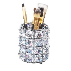 Crystal Makeup Brush Holder Organizer, Cosmetics Pencil Cup Holder Container Organizer for Desktop Decoration (Silver)