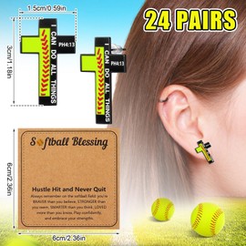 Tondiamo 24 Set Softball/Baseball/Soccer Team Gifts Bulk Sports Cross Stud Earring for Women Fan Christian Jewelry with Card(Softball)