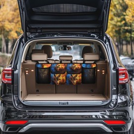 Oramclsy Wolf Car Trunk Organizer and Storage,Hanging Organizer for SUV,Waterproof,Cargo Storage Bag with 4 Pockets,Car Interior Accessories for Men & Women