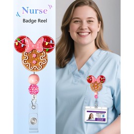 JoySolar Christmas Badge Reel Retractable - Cute Gingerbread Mouse Retractable ID Name Card Badge Reel Holder with Alligator Clip, Nurse Office Medical Worker Student Accessories Gifts