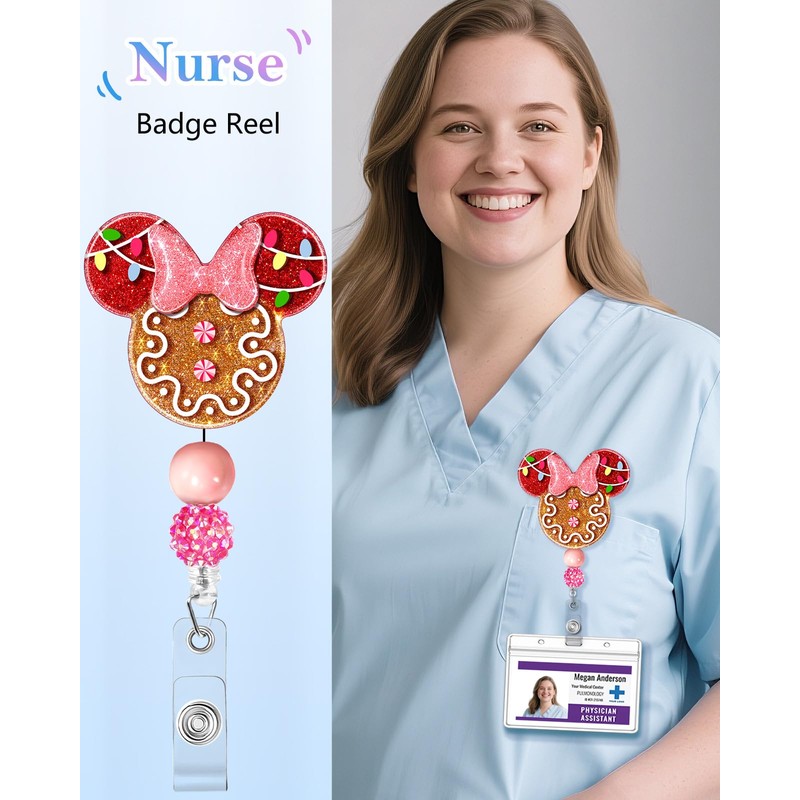 JoySolar Christmas Badge Reel Retractable - Cute Gingerbread Mouse Retractable
