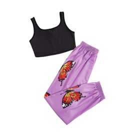 SOLY HUX Girl's 2 Piece Outfits Letter Crop Top and Pant Sets Cute Clothes Fashion Orange Butterfly A 8Y